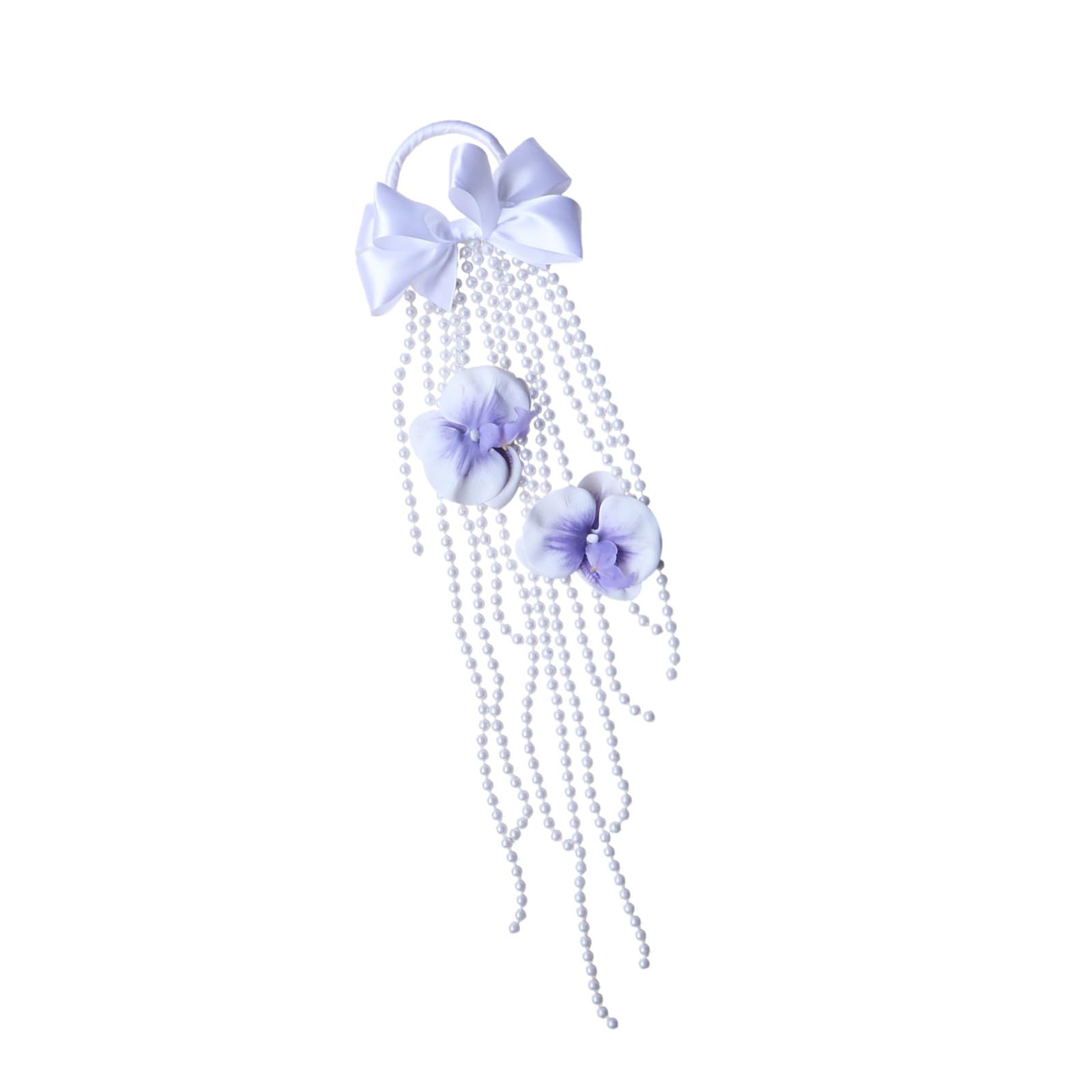 Laikoutd Realistic Floral Bouquet Waterfall Pearls Artificial Phalaenopsis Bridal for Wedding Ceremony Maid Keepsakes Realistic Floral Waterfall Pearls