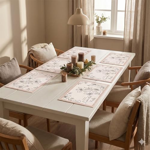 Image of YELONA Leather Dining Table Placemats Set of 6 - Waterproof, Heat Resistant, Anti-Slip, Easy to Clean Table Mats for Dining Table, Kitchen & Home Decor (Pastel Blush, 40 x 30 cm)