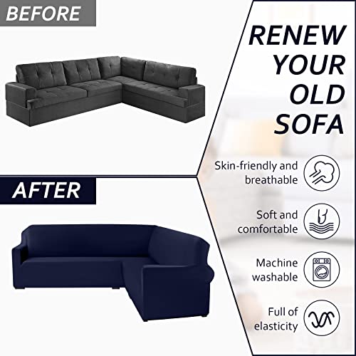 Corner Sectional Couch Covers L Shape Sofa Cover Soft And Breathable Slipcovers Sectional Furniture Protector For Dogs Non-Slip Stretch Waterproof Universal Sofa Cover For Living Room (Dark Blue) #TOP3