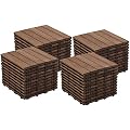 Yaheetech 12 x 12in Patio Deck Tiles Interlocking Wooden Flooring Fir Wood Wood Floor Tiles 44pcs Brown