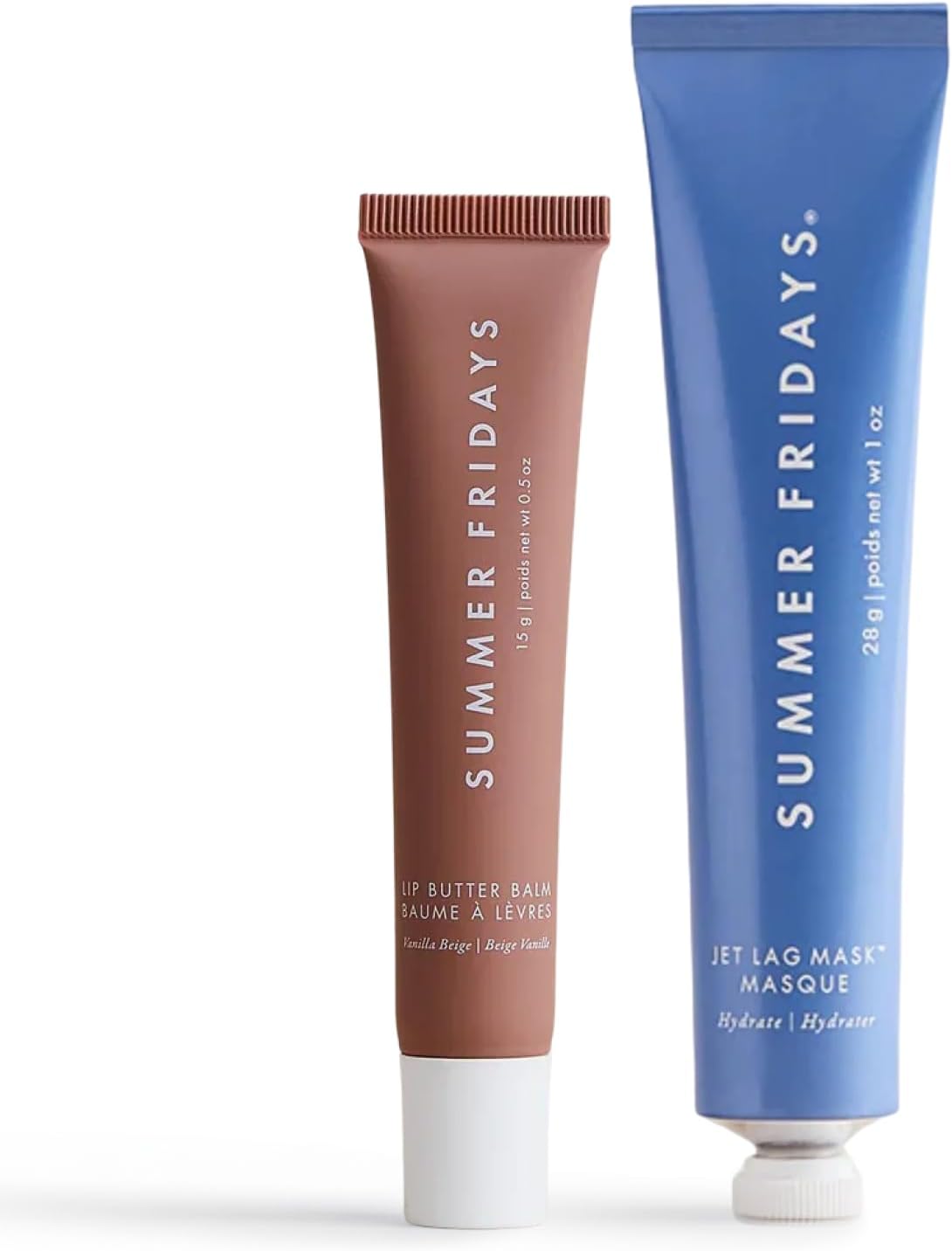 Summer Fridays Lip Butter Balm Hydrating Lip Mask - Shea Butter, Vegan - Vanilla Beige (0.5 Oz) + Jet Lag Mask Mini - Hydrating, Nourishing Face Mask with Antioxidants (1 oz)