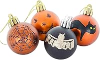 Vista 4 de Ochine 12 adornos de bola de Halloween, bolas colgantes de Halloween de 2.4 pulgadas, calabaza, murciélago, telaraña, bola inastillable