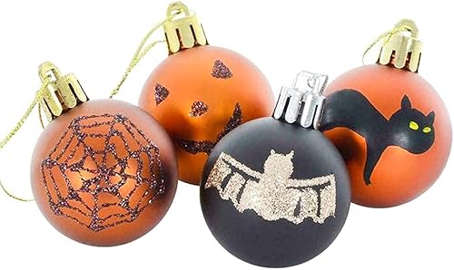 Miniatura 4 de Ochine 12 adornos de bola de Halloween, bolas colgantes de Halloween de 2.4 pulgadas, calabaza, murciélago, telaraña, bola inastillable