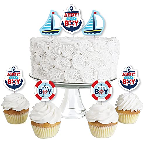 Big Dot of Happiness Ahoy It’s a Boy - Dessert Cupcake Toppers - Nautical Baby Shower Clear Treat Picks - Set of 24