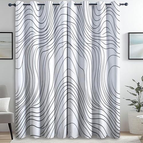 Genérico Cortinas Salon Modernas, Abstracto Simple Líneas impresión patrón, Negro Blanco Cortinas Opacas Termicas Aislantes, 140An x 280Al cm (2 Paneles) para la decoración del Dormitorio