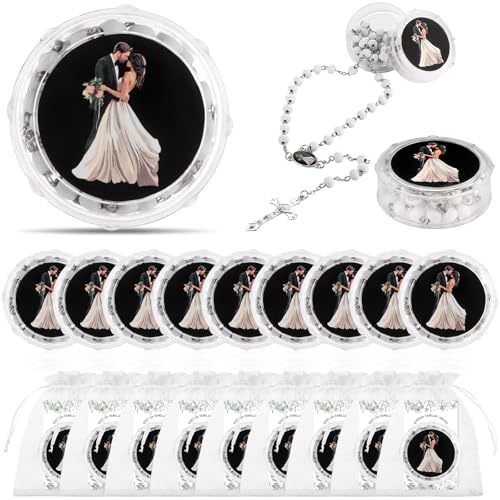 Ioffersuper ヌエストロ ボーダ ロザリオ ビーズ ネックレス カトリック 結婚式 記念品 パラ ボダ 宗教 アロマテラピー ウッドビーズ ボックスカード付き オーガンザバッグ スペイン ウェディングギフト ゲスト用 ブライダル新郎用