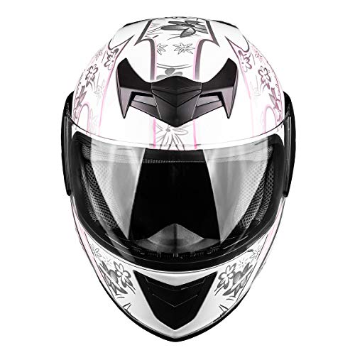 Typhoon Youth Kids Full Face Helmet With Shield & Gloves Combo Motorcycle Street Dirt Bike - Pink White Butterfly (Xl) #TOP2