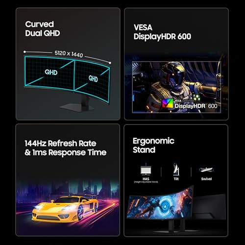 Image of Samsung 49 inch (124 cm) Odyssey G9 Curved Gaming Monitor|Dual QHD 5120 x 1440|144Hz|1ms|VESA DisplayHDR 600|FreeSync Premium Pro|HDR10+ Gaming|PBP|PIP|HAS|LS49FG910EWXXL|Black