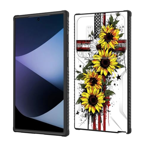 wiaekosef for Galaxy S26 Ultra Case Built in Slide Camera Lens Cover,Heavy Duty Shockproof Protection Dual Layer Case for Samsung Galaxy S26 Ultra 6.9" 2026,Cross American Flag Sunflower