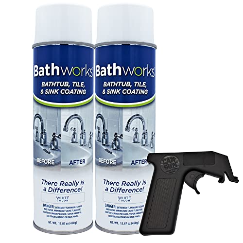 Bathworks Bathtub Refinishing Kit (WHITE); 2 Spray Cans; for Tub, Tile, & More; 32oz of Resin Paint; 24-hour dry time; with bonus comfort grip Bathworks Bathtub Refinishing Kit (WHITE); 2 Spray Cans; for Tub, Tile, & More; 32oz of Resin Paint; 24-hour dry time; with bonus comfort grip