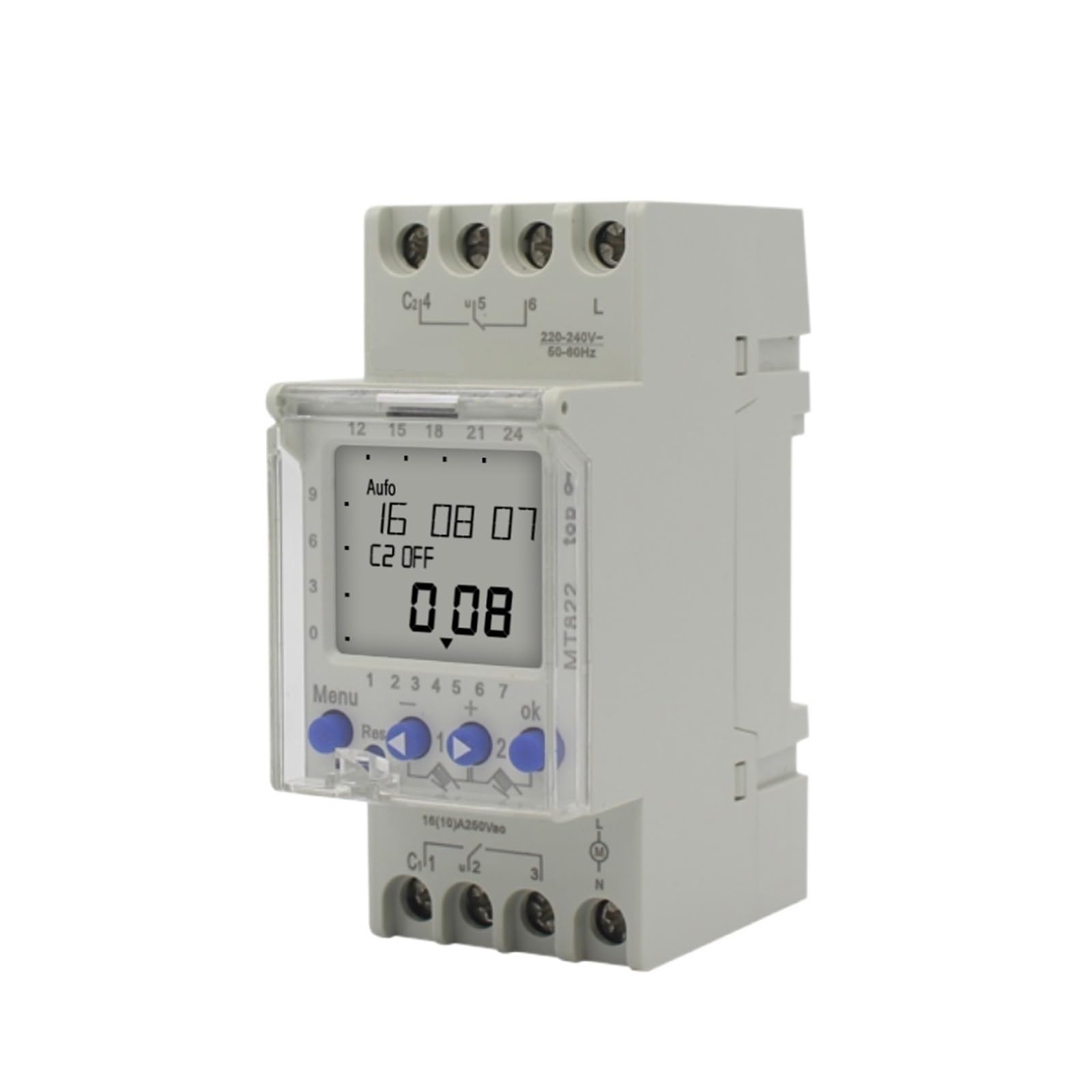 250VAC MT822 2 Canales con Pantalla LCD Interruptor de Temporizador Digital Multifuncional de Ciclo de 7 días