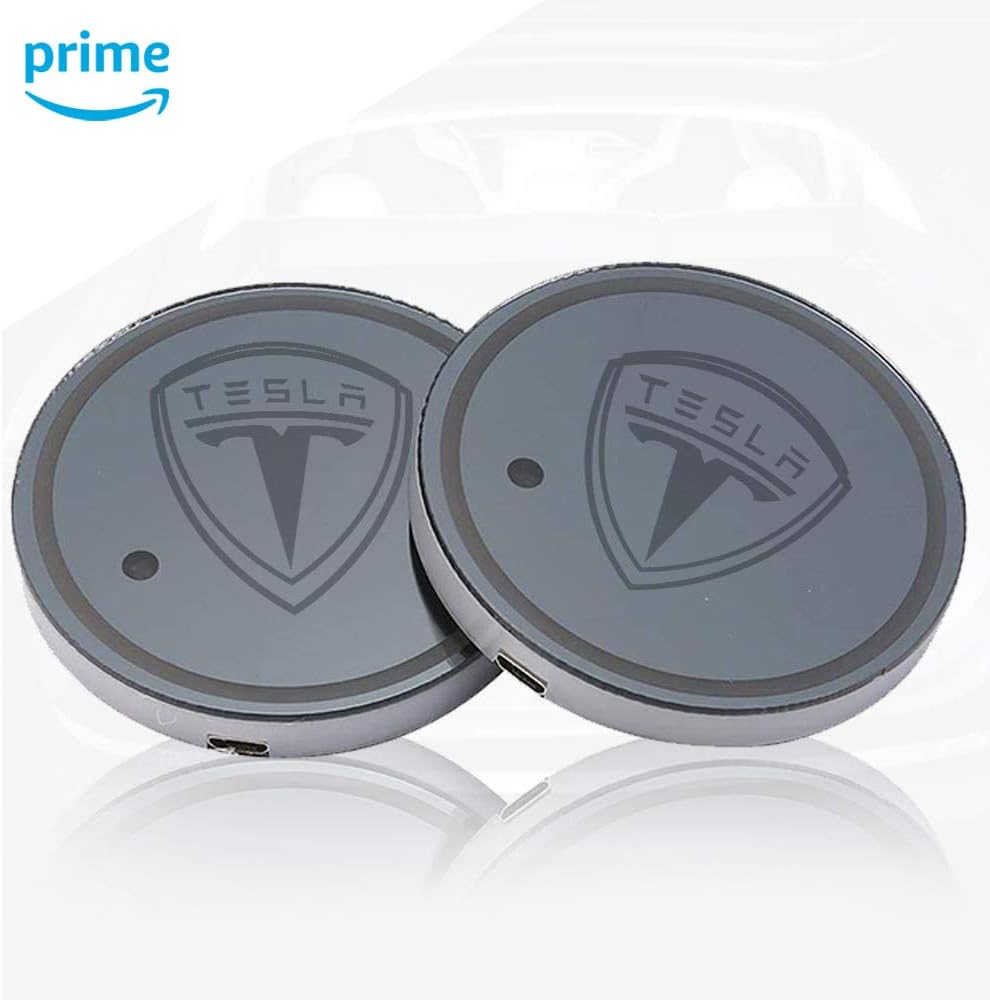LED Car Cup Holder Mat Pad Waterproof Bottle Drinks Coaster Built-in Light Compatible with Tesla Model X S 3 Y (Multicolor)