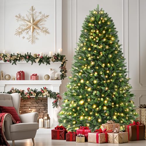 Alupssuc 6ft Pre Lit Artificial Christmas Tree with with 350 Warm White & Multicolor LED Lights, 12 Lighting Modes, 1171 PVC & PE Branch Tips, Foldable Metal Stand, for Home Party Store Xmas Dcoration