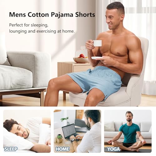Image of AMY COULEE Mens Lounge Shorts 4 inch Pajama Lightweight Cotton Sleep Bottoms with Pockets