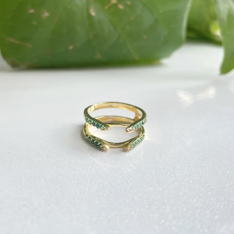 Round Cut Green Emerald Wedding Band Enhancer Guard for Women, 14K White Gold Finish 925 Silver Ladies Green Emerald Wrap Ring