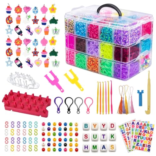 15000+ Loom Bands Kit - Vibrant Colors Loom Bands Rubber Bands Bracelet Making Kit with A B C Beads Bracelet Connector and Tools with Storage Box - DIY Arts & Crafts Easter Gift for Girls& Boys