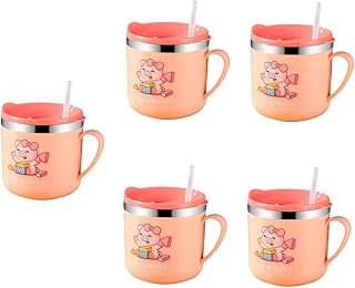 TEHAUX 5 Peças Copos Com Canudinho Copos Para Beber Copos De Palha À Prova De Derramamento Para Crianças Copos Para Beber Copos De Parede Dupla Para Uso Do Bebê Copos De Leite Copos Com