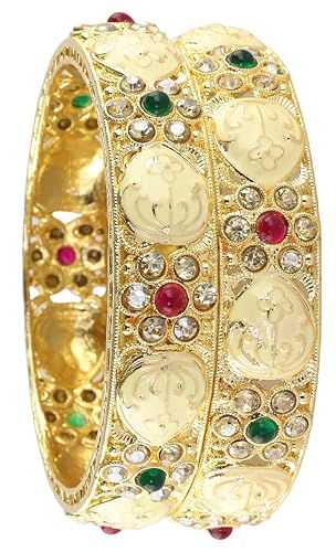 Image of NMII Traditional Gold Plated Metal Bangles Kada Set For Women & Girls With Zircon Diamond Stone | Women's Bangles | Premium Kada Set For Wedding, Party, Occasions Fashion Jewelry - Set Of 2