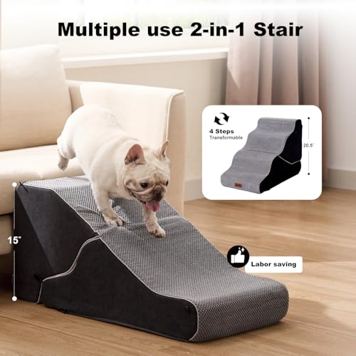 Dog Ramp for Bed - 21" H 2-in-1 Transformable 4 Steps Dog Stairs and Ramp, Pet Steps for Couch with Non-Slip Waterproof Cover, Black - Image 3