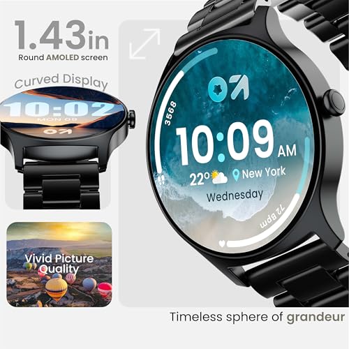 Image of GOBOULT Rover Pro Smartwatch 1.43'' AMOLED, BT Calling 5.3, 1000 Nits Brightness, IP68, 150+ Watchfaces, 120+ Sports Modes, AI Voice Assistant, SpO2 Monitoring (Coal Black)