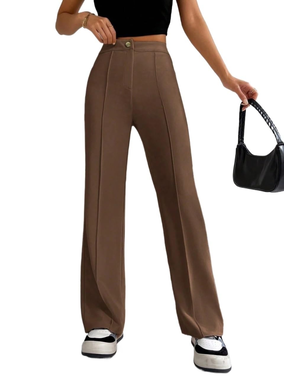 Womens Fall Spring High Waist Straight Leg Pants Leggings Trousers Brown