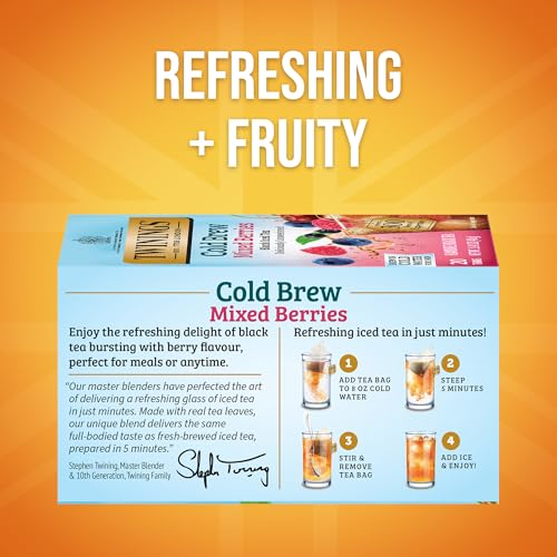 Image of Twinings Mixed Berries Cold Brew Iced Tea Bags, 20 Count (Pack of 1), Unsweetened Flavoured Black Tea, Caffeinated, 20 Teabags
