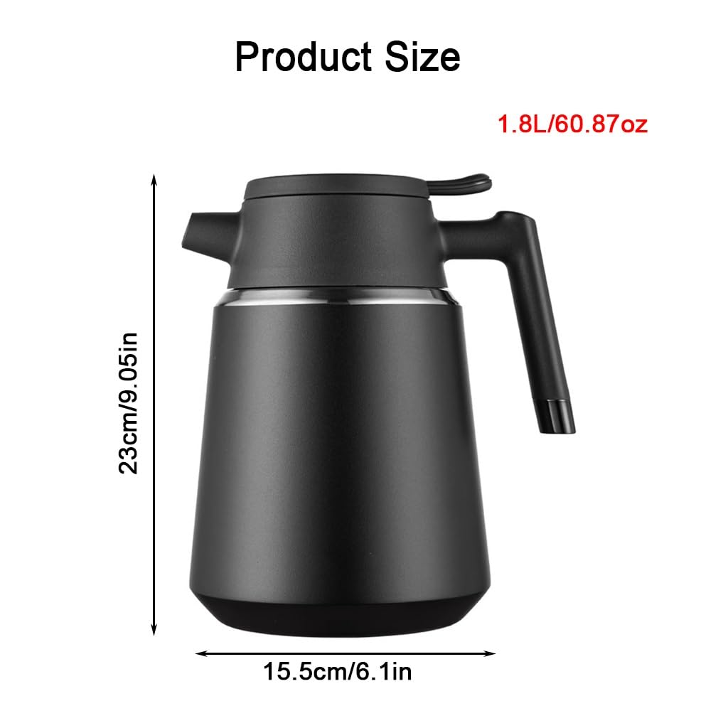 LEIYTFE Bottiglia di caffè Caldo, Teiera Termica da 1,8 l Bollitore Domestico a Doppia Parete, Caffettiera a Doppia Parete isolata sottovuoto con Pulsante Superiore a Pressione(Red)