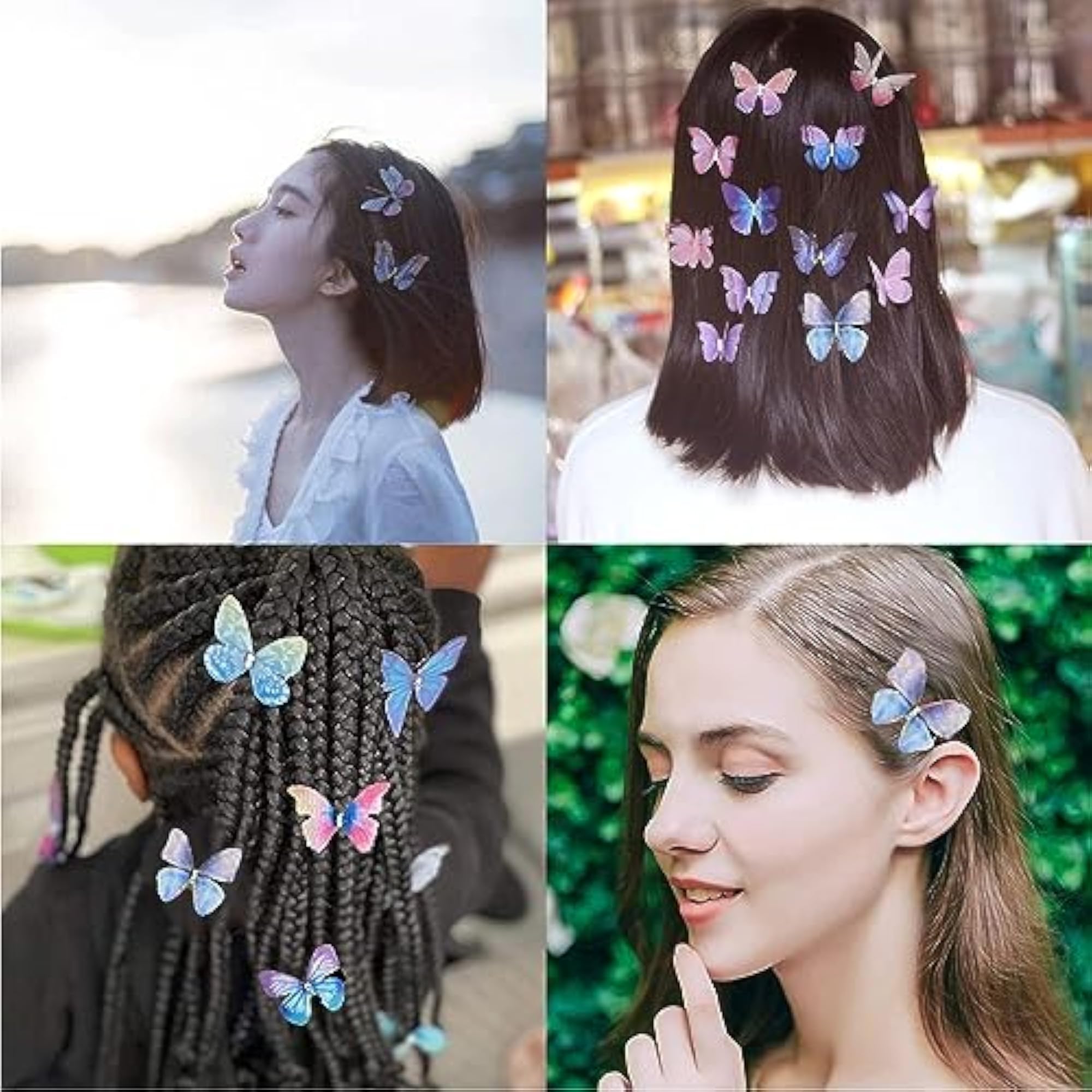 Rainbow 3D Moving Butterfly Hair Clips, Pack of 12