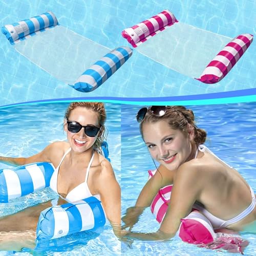 Image of Inflatable Pool Floats for Adults with Manual Air Pump - 4-in-1 Water Hammock, Floating Bed & Pool Chair | Portable Adult Floaties for Swimming Pool, Beach, Lake & Summer Party (2)