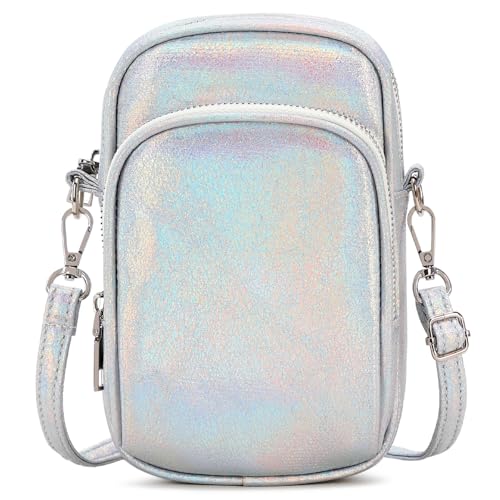 mygreen Cell Phone Purse Small Crossbody Bags for Women Cellphone Wallet Bag with Credit Card Slots Metallic Silver
