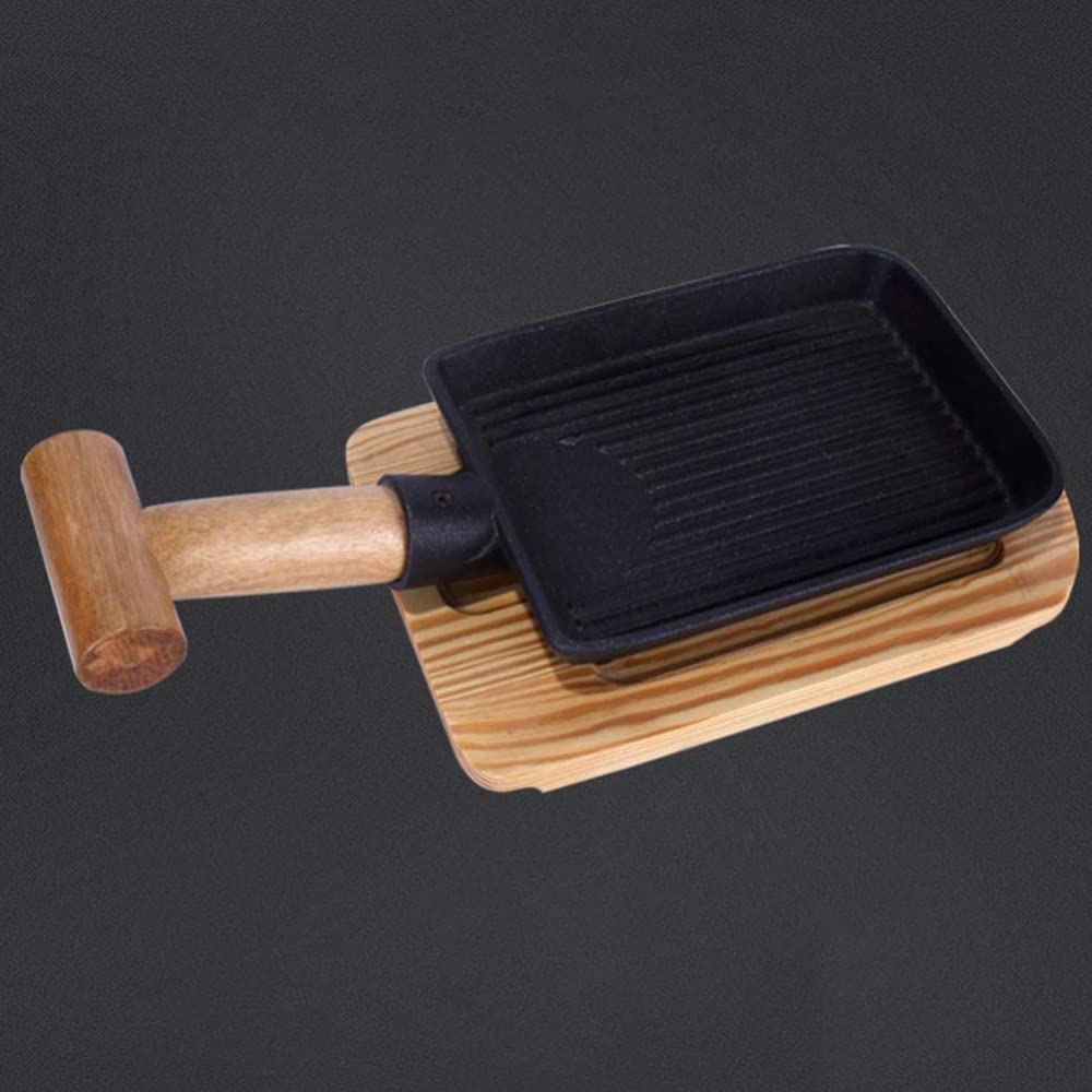 Nieprzywierająca patelnia grillowa z drewnianym uchwytem nadaje się do mycia w zmywarce do piekarnika naczynia domowe do grillowania odpływ tłuszczu od pieczenia - 23 cm