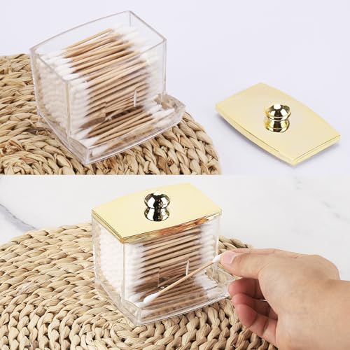 Image of Tbestmax Qtip Holder Dispenser Clear Bathroom Organizer Accessories Decor for Storage-Qtips Cotton Ball Holder - Gold