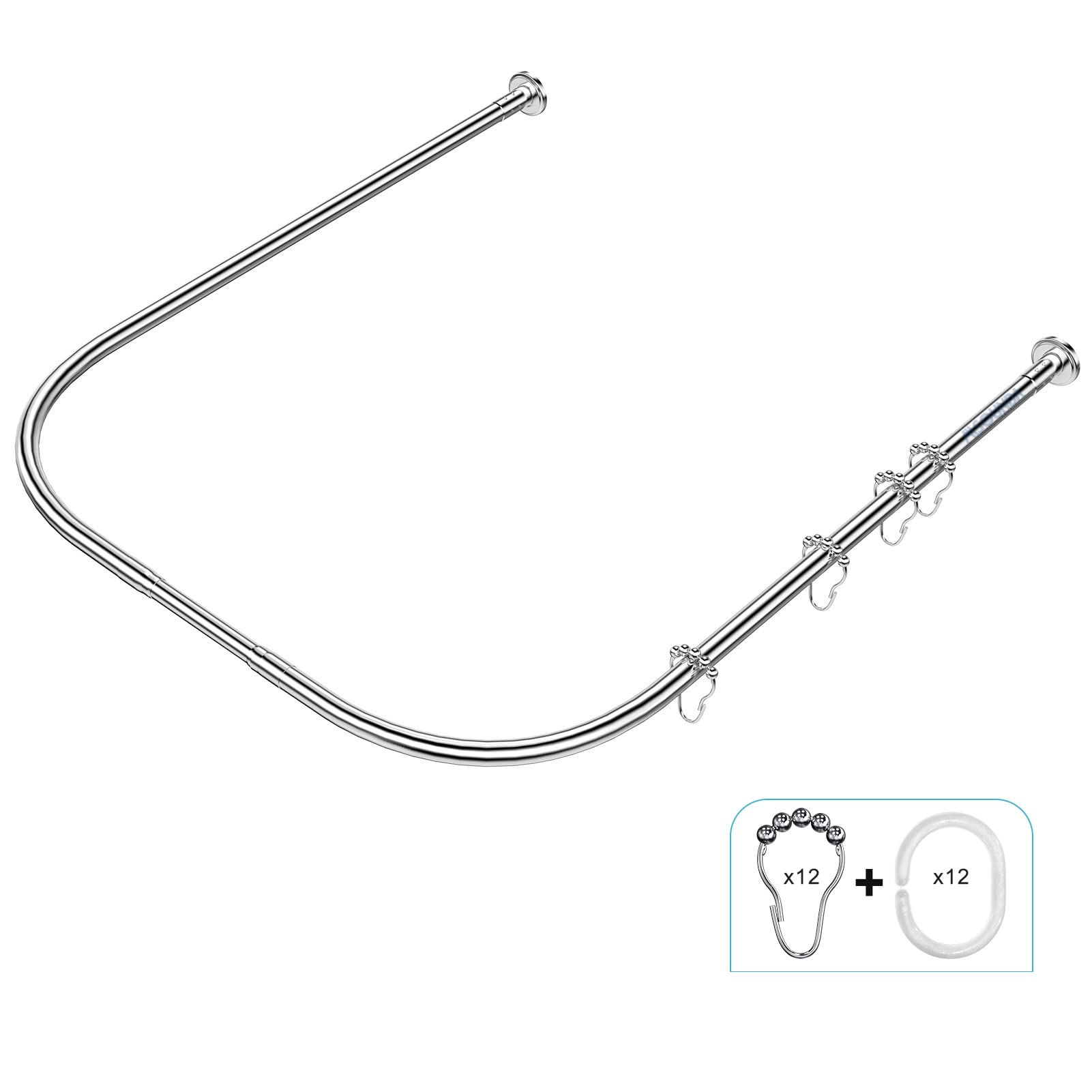 Misounda Shower Curtain Rods, 304 Stainless Steel telescopic curtain rod? for Bathroom, Fitting Room, Cloakroom, [ U-Shaped, 35.4 x (31.5-47.2) x 35.4 inch ]