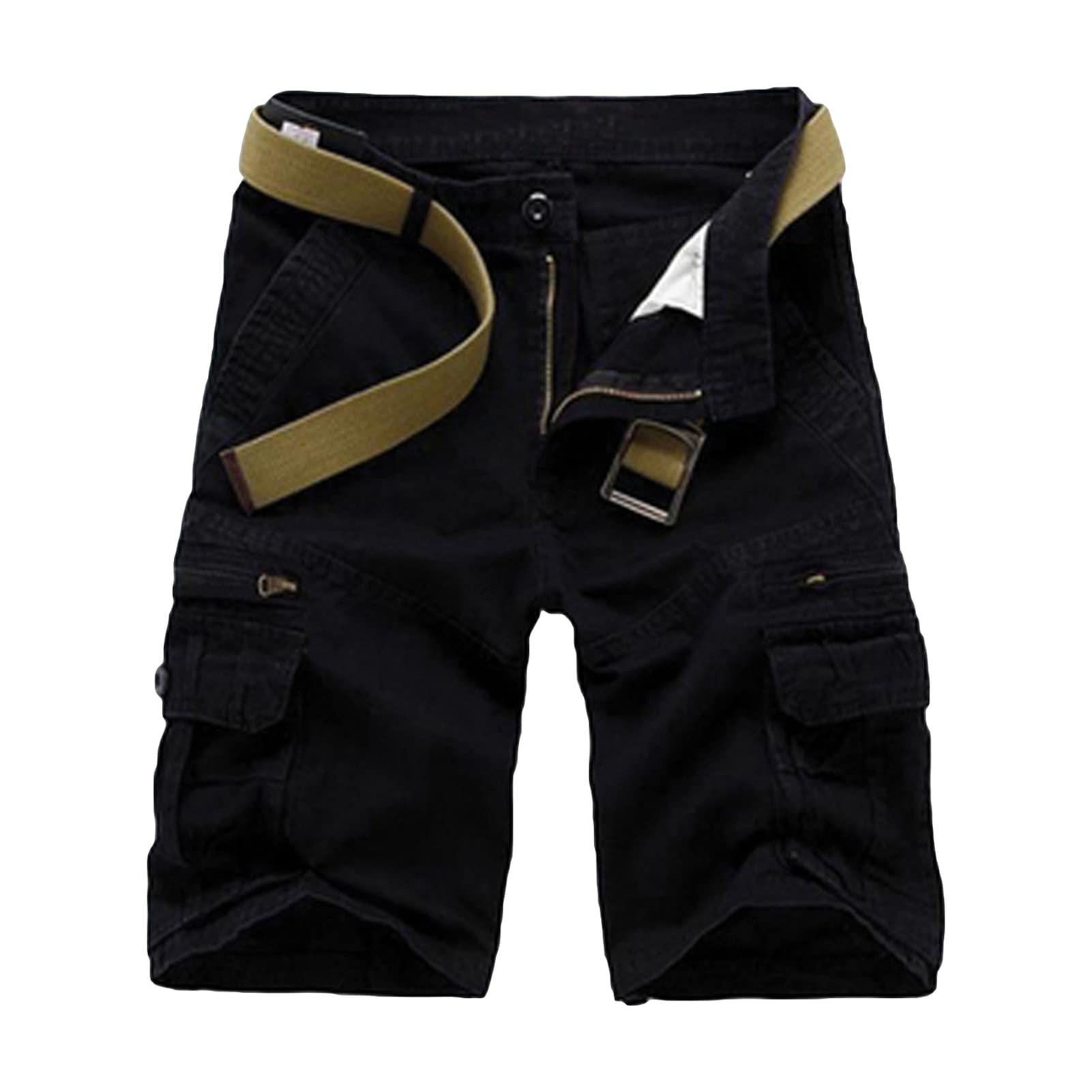 Men's Hiking Twill Cargo Shorts Casual Multi Pockets Outdoor Shorts Classic Relaxed Fit Cotton Short Pants (Black,31)