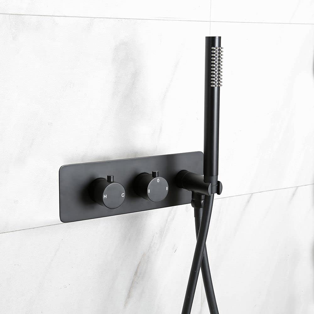 Milano Nero Thermostatic Mixer Valve Hand Shower Handset - Black