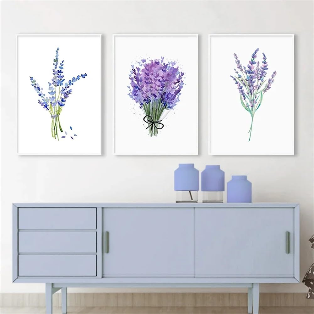WUHBCZ Art Pictures-Nordic Lavender Purple Floral Modern Abstract Poster Canvas Painting Wall Art Print Pictures for Living Room Interior Kitchen Office Home Decoration-50 * 70cm/3PCS (No Frame)