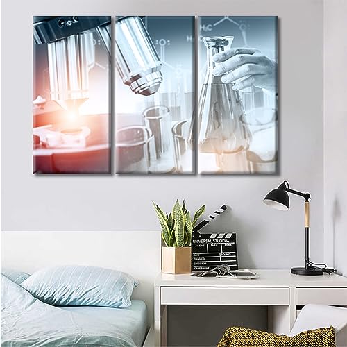 Image of TUMOVO Medical Laboratory Instruments Microscopes Canvas Wall Art 3 Panels Medical Instrument Canvas Photo Wall Art Bedroom Giclee Gallery-Wrapped Posters and Prints (36 inch Wx24 H)
