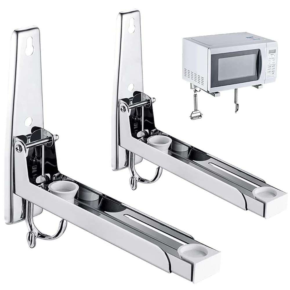 2 Pezzi Staffa di Montaggio a Parete per Forno a Microonde,Supporti per Forno a Microonde Telescopici,Con 2 ganci,Staffa Forno Microonde Pieghevole Regolabile,Adatto per Microonde e Forno