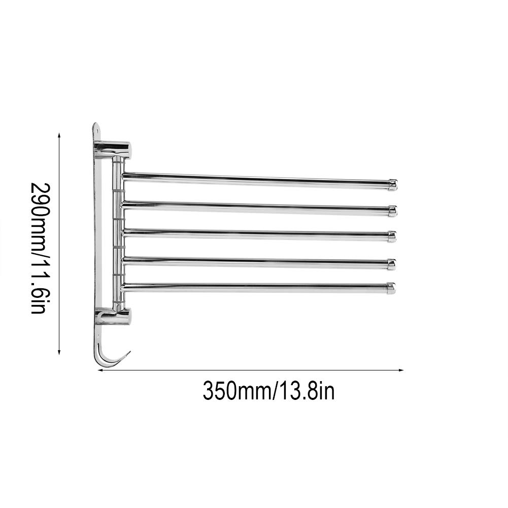 Stainless Steel Swivel Towel Rail - 180° Rotating Arm Holder with 2/3/4/5 Arms, 32.5 Cm for Bathroom (Five) - Image 3