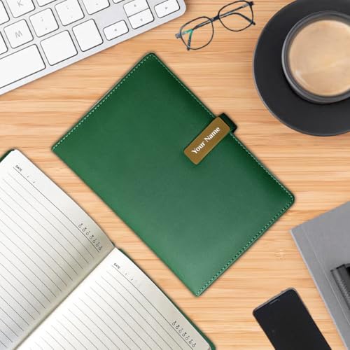 Image of Giftana Personalized Diary with Name, Customized Leather Notebook Diary with Magnetic Flip Lock, A5 Size, 192 Ruled Pages Office Diaries for Writing, New Year Corporate Gifts for Employee (Green)