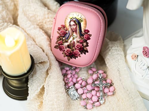 Rosary Beads Catholic for Women - Pearl Beads with Classic Cross, Virgin Mary Zippered Prayer Box, First Communion Gifts, Baptism Confirmation Jewelry4