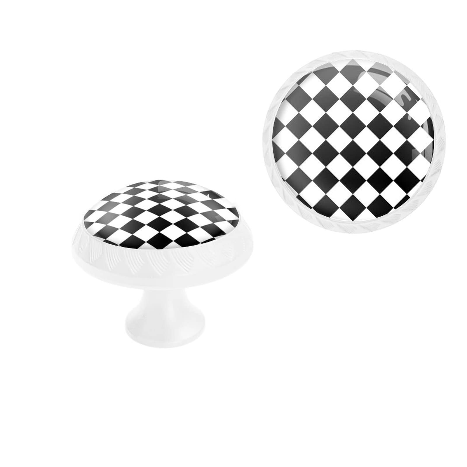 Elohiym 6 Pack White Drawer Pulls Knobs,Black and White Checkerboard Cabinet Knobs Crystal Glass Dresser Knobs for Kitchen Bathroom Hardware
