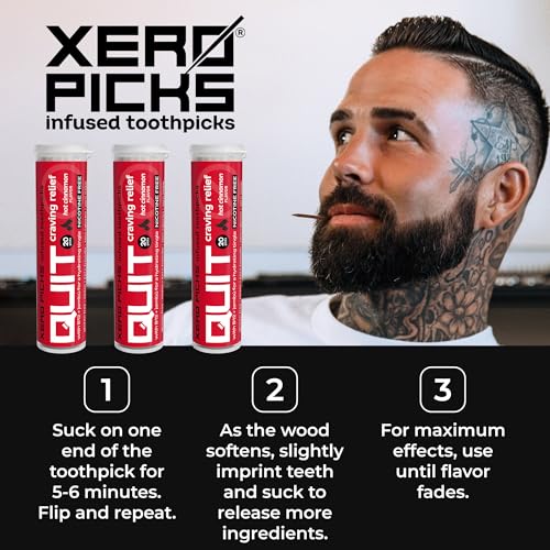 Image of Xero Picks Infused Flavored Toothpicks to Help Quit Smoking - Nicotine Free - 60 Picks (3 Packs) (Hot Cinnamon) Non-GMO Kosher Vegan