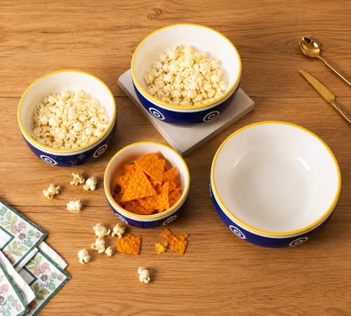 Image of Niyara Stoneware Handmade Ceramic Stylish Premium Serving Bowls /Salad Tray Microwave Dishwasher Safe Set of 4 (Blue Swirl Designer)