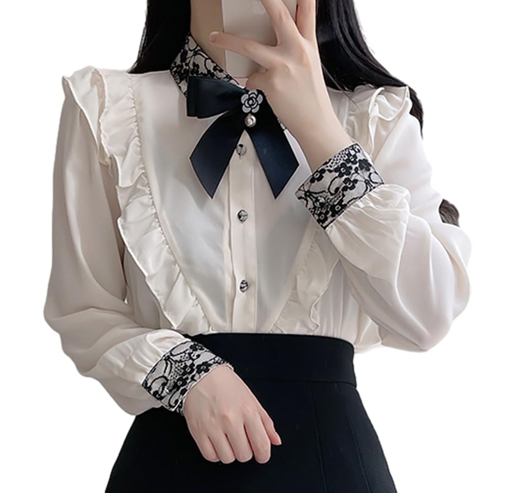 Victorian Blouse Womens Gothic Shirt Vintage Long Sleeve Lotus Ruffle Tops