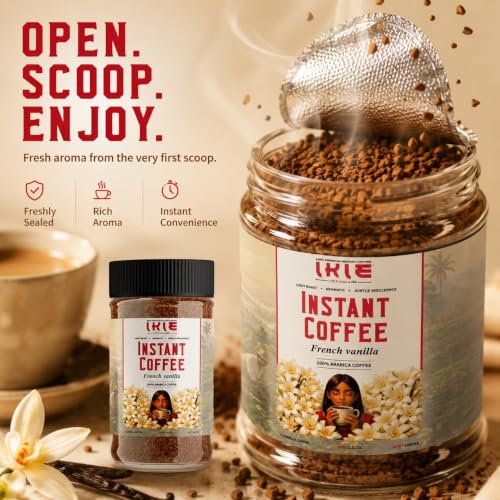 Image of IKIE Vanilla Instant Coffee Powder 100g (Pack of 2) | 100% Arabica Freeze-Dried | Natural Vanilla Flavour | No Chicory | Rich & Smooth Taste