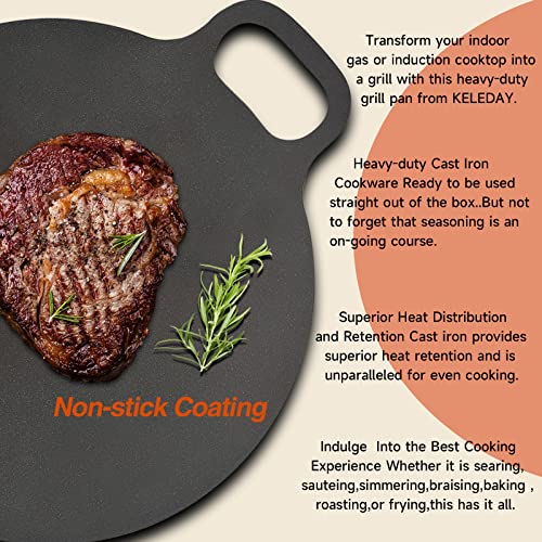 Keleday 15 Inch Cast Iron Grill/Griddle,Nonstick Carbon Steel Round Comal With Handles Cast Iron Stovetop,Pre-Seasoned Cast Iron Grilling Wok,Carbon Steel Paella & Griddle Pan - Professional Cookware #TOP4