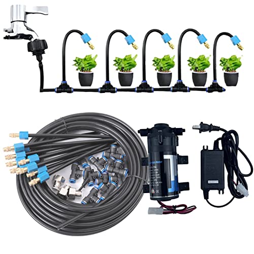 Kit de Sistema de Riego por Goteo con Bomba Silenciosa de 24 V, Boquillas Ajustables, Línea de Nebulización Flexible Y Filtro, Sistema de Enfriamiento por Nebulización para Exteriores