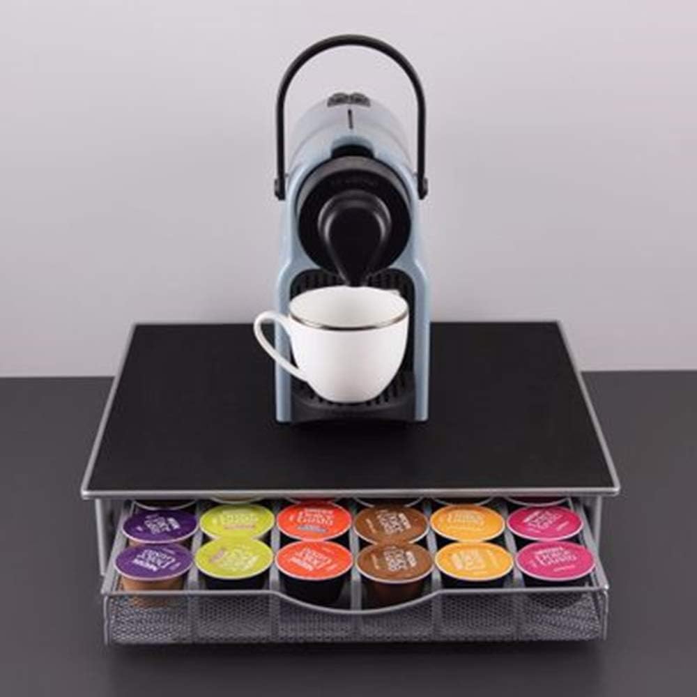 Coffee Capsules Storage Basket,Counter Coffee Caps Coffee Capsule Holders Easy Access Countertop Coffee Pod Capsule Holder 36 Pods Glass Drawer Ideal-for Home & Office