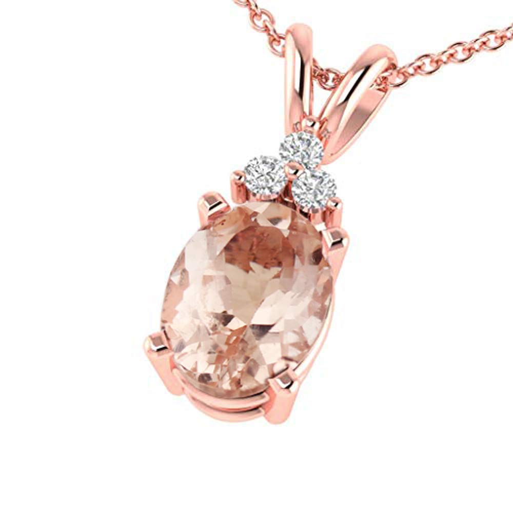 GNG Solid 10K Rose Gold Diamond Morganite Pendant Necklace, 18"